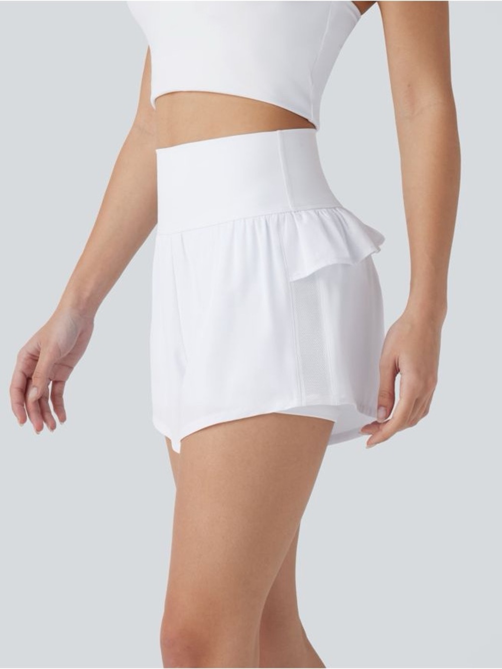HALARA White High-Waist Ruffle Athletic Shorts NIB